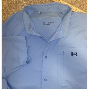 Under Armour Shirt Men's XLT Blue Polo Short Sleeve Fishing Omni Shade Wick Vent